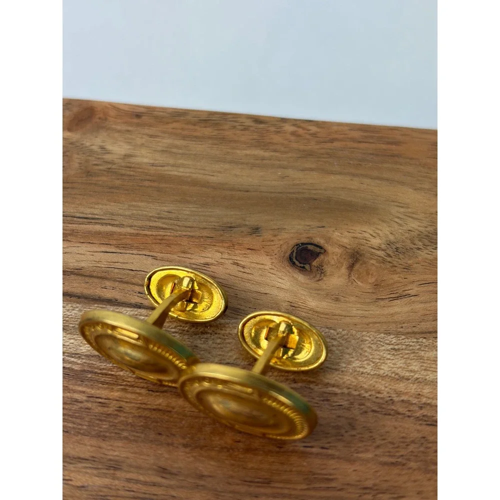 Vintage Curved Cufflinks Gold Oval Etched Victorian Revival Formal Wedding Metal